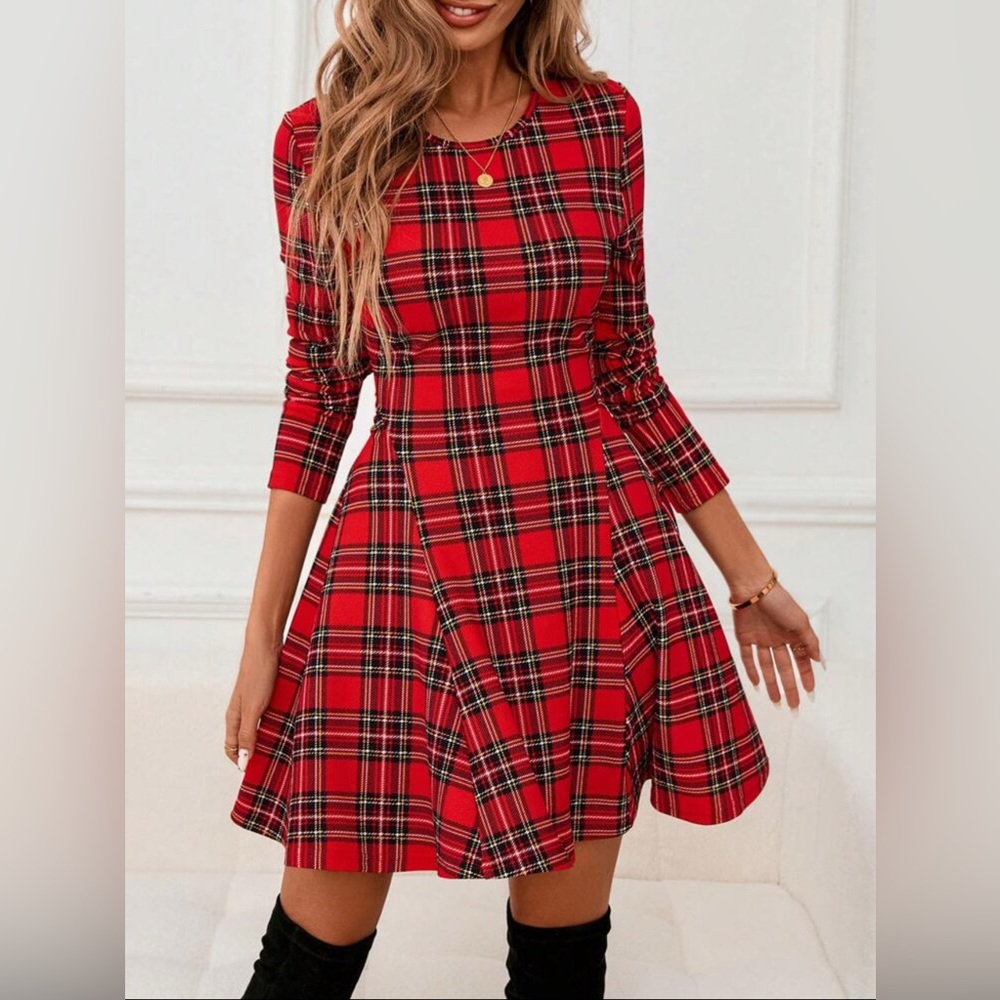 Brand New Never Worn Plaid Round Neck Dress